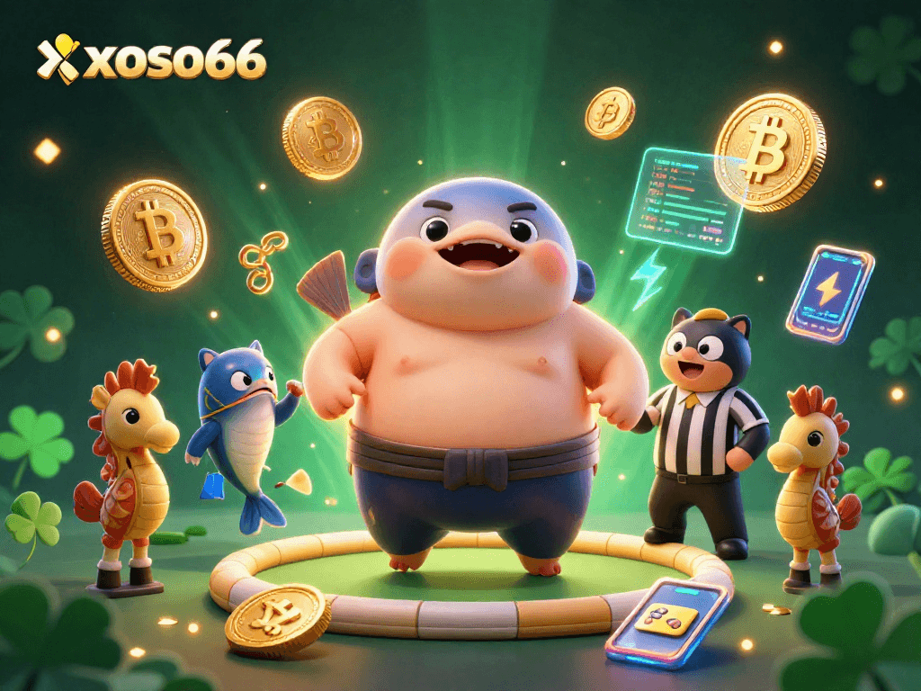 Xoso66 brings players to life with a vibrant underwater sumo wrestling scene featuring crypto coins.