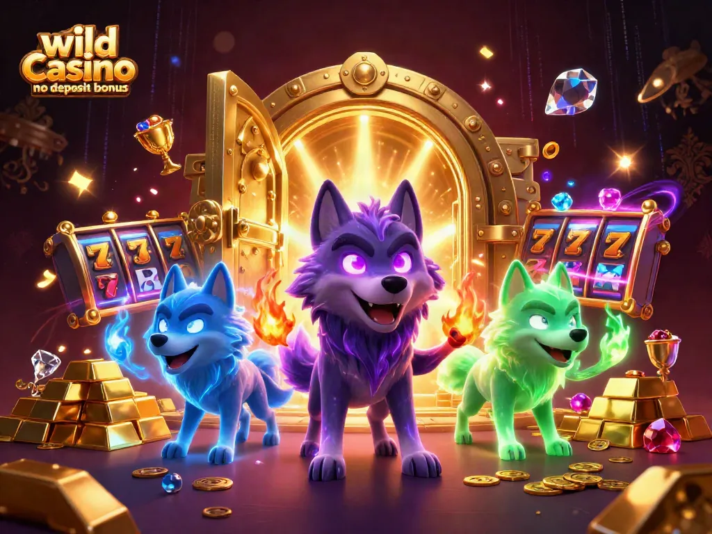 Experience the excitement of the wild casino no deposit bonus with this dynamic casino-themed illustration.