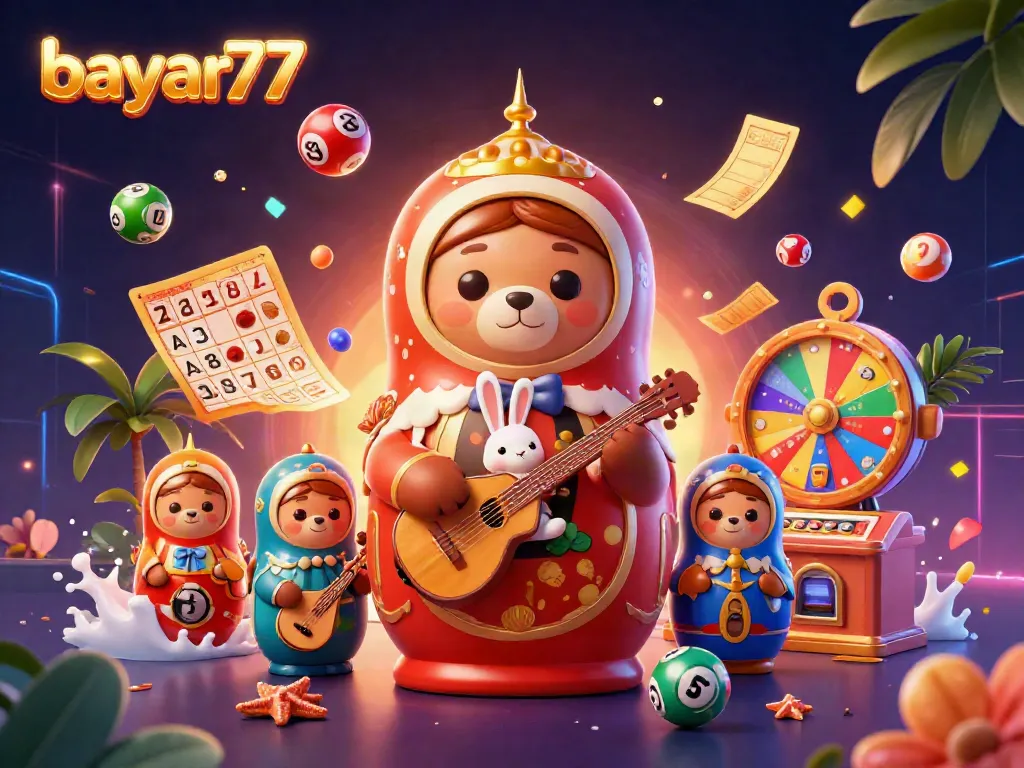 Experience gaming excitement with bayar77 featuring vibrant lottery elements and engaging characters in a lively scene.