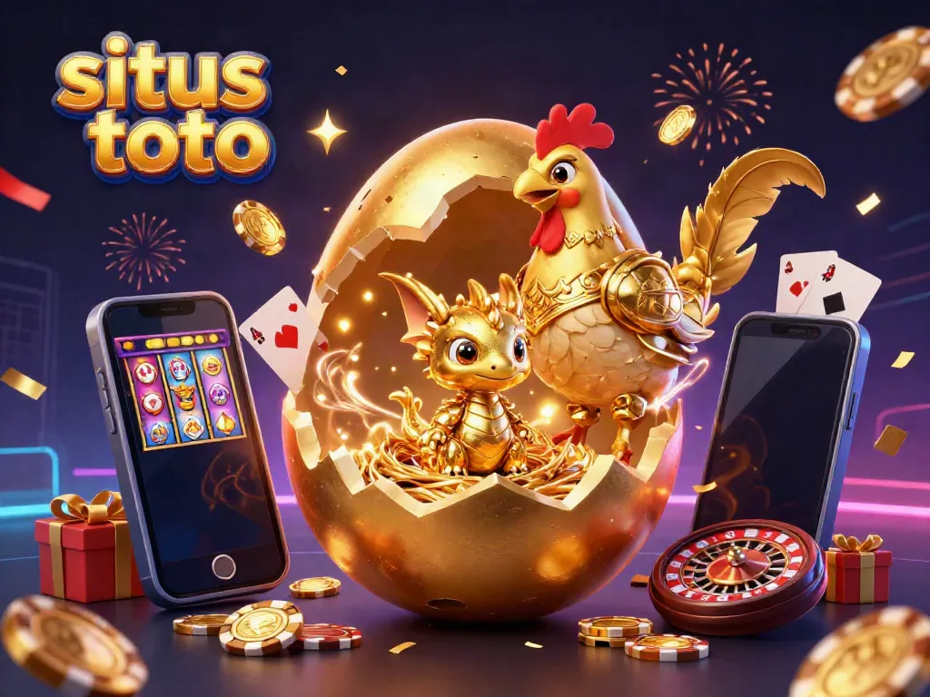 Experience excitement with situs toto, showcasing a golden dragon amidst vibrant casino elements.