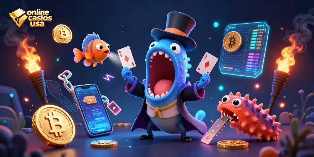 Engage with the vibrant world of online casinos usa featuring animated sea creatures in a magical card trick.