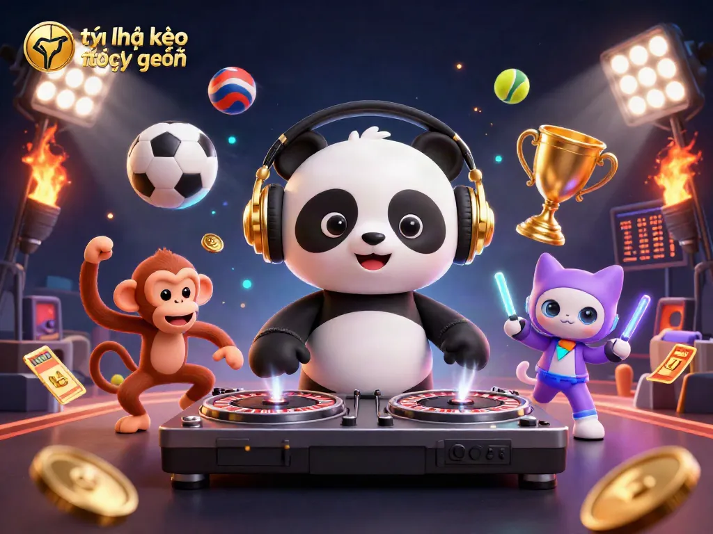 Engage with tỷ lệ kèo trực tuyến as DJ panda spins lively in a vibrant gaming scene