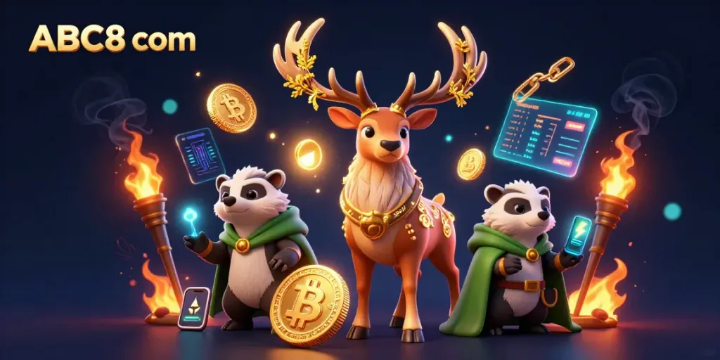 Explore thrilling gaming opportunities at ABC8 com with captivating 3D casino characters and crypto elements.
