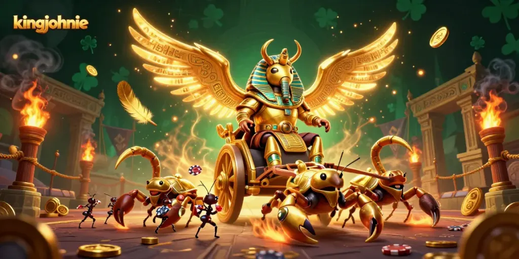 Engage in profitable gameplay with kingjohnnie's vibrant casino chariot scene full of action.