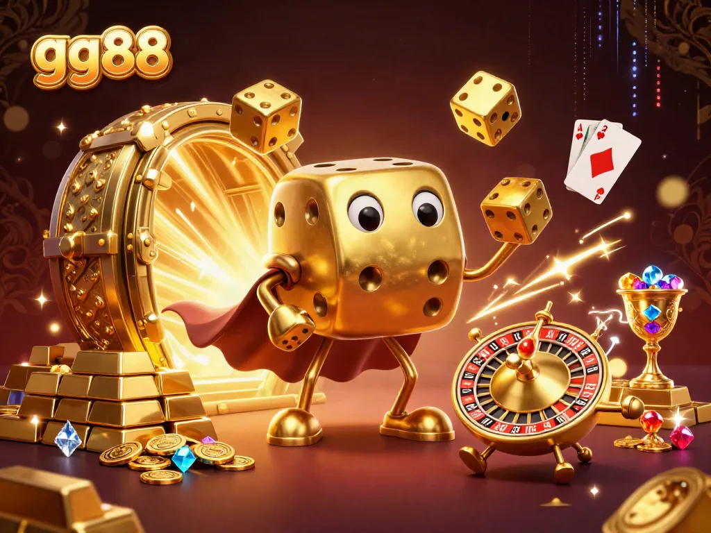 Engage in winning strategies at gg88 with a vibrant depiction of gaming excitement and golden treasures.