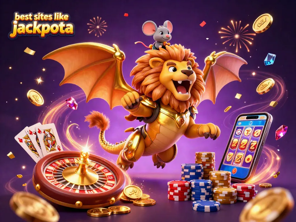 Play and win at the best sites like jackpota, featuring golden coins, colorful chips, and stunning games.