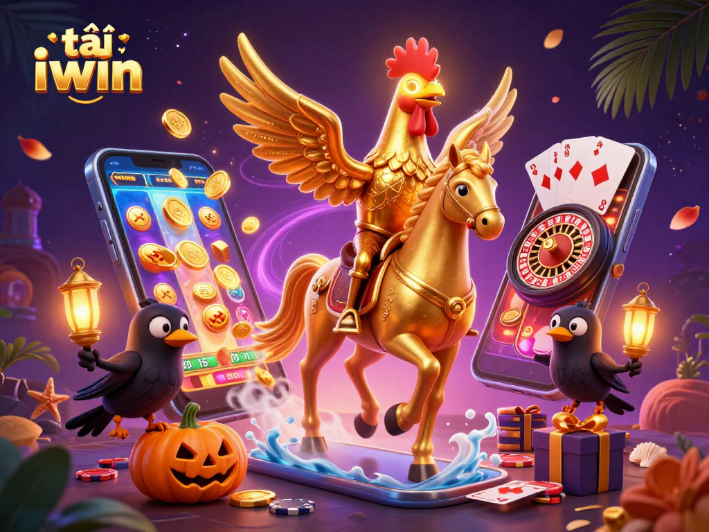 Spin winning reels and collect bonuses while tải iwin at this vibrant casino illustration.