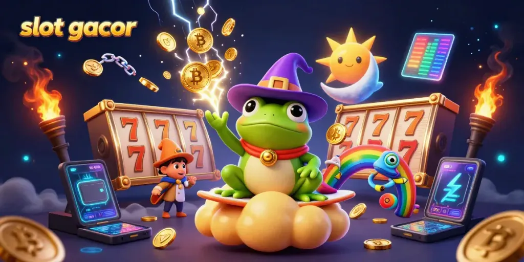 Slot gacor menampilkan ilustrasi 3D dengan karakter menarik dan elemen unik perjudian.