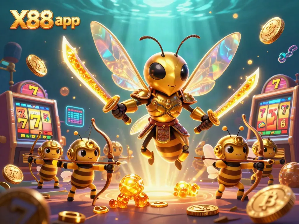 Experience thrilling gameplay with the X88 app showcasing dynamic golden hornets and casino elements.