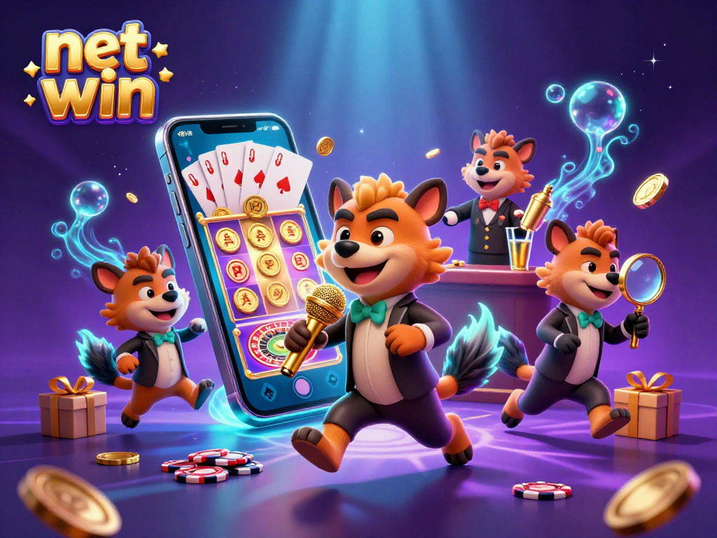 Experience a lively comedy casino scene with net win hyenas delivering fun, drinks, and security.