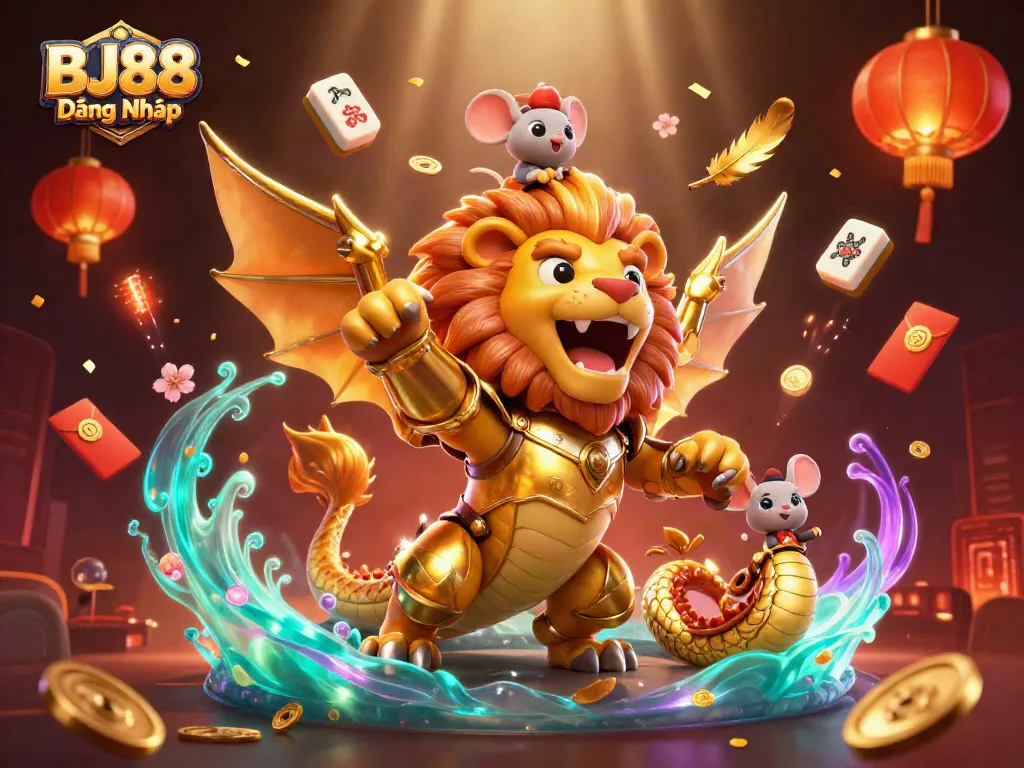 Experience exciting gameplay at BJ88 Đăng Nhập with dynamic casino elements in a rich 3D illustration.