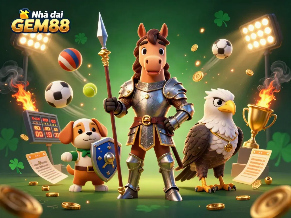 Experience the excitement at Nhà cái GEM88 with vibrant casino-themed elements and dynamic sports action.