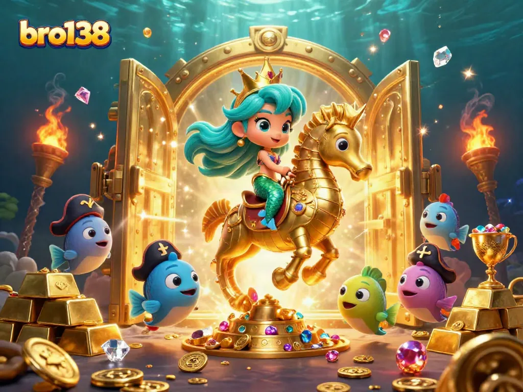 Experience thrilling moments at bro138 with a vibrant underwater scene featuring a mermaid and treasure.