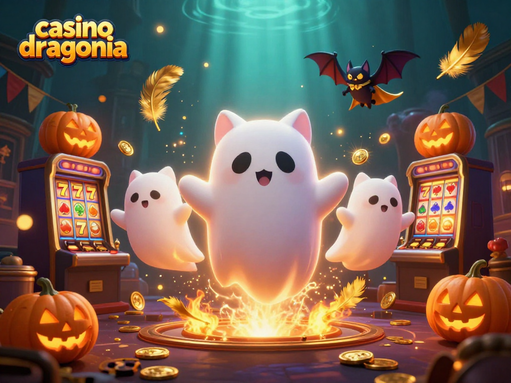 Accédez aux machines à sous de casino dragonia avec un chat fantôme et une chauve-souris.