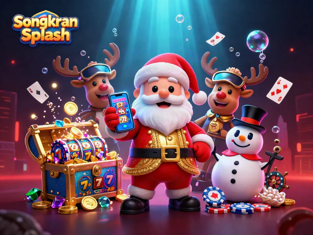 Experience the Songkran Splash at the casino with vibrant characters and festive gaming elements.