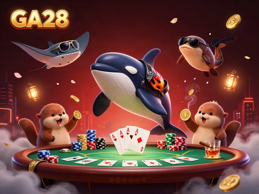 Join the excitement at GA28 with vibrant sea creatures celebrating big wins at a poker table!