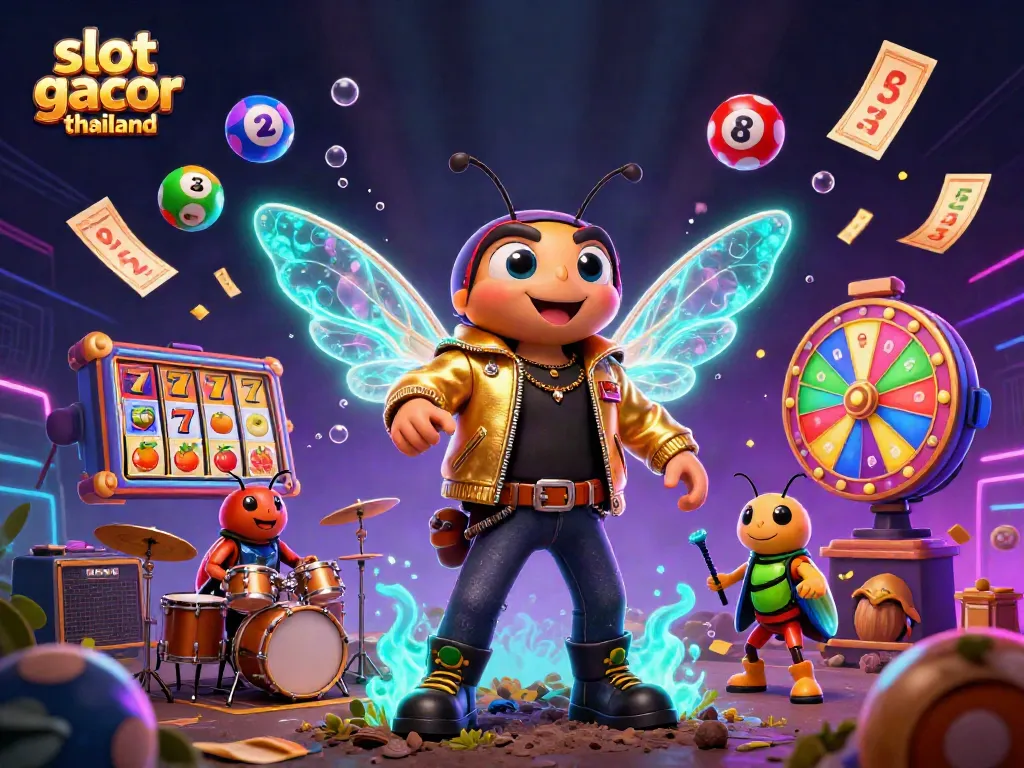 Experience the vibrant thrill of slot gacor thailand with buzzing cartoon characters in a dynamic casino scene.