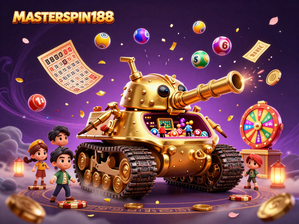 MasterSpin188 showcases dynamic lotto excitement with vibrant games and golden elements.