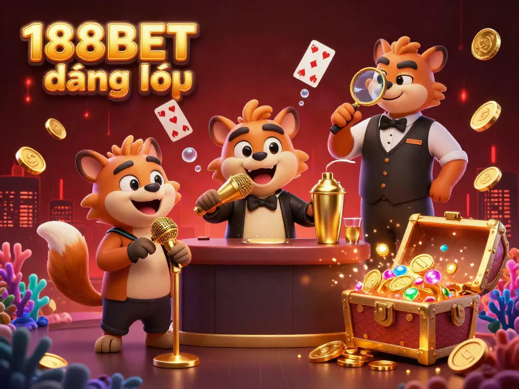 Engage in the fun atmosphere of 188BET đăng nhập with hyena characters at a vibrant casino club.