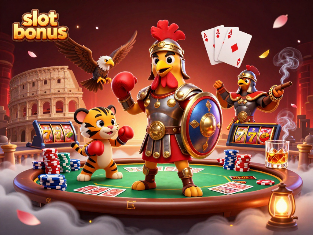 Win exciting slot bonuses with dynamic games and vibrant casino elements in this thrilling illustration.