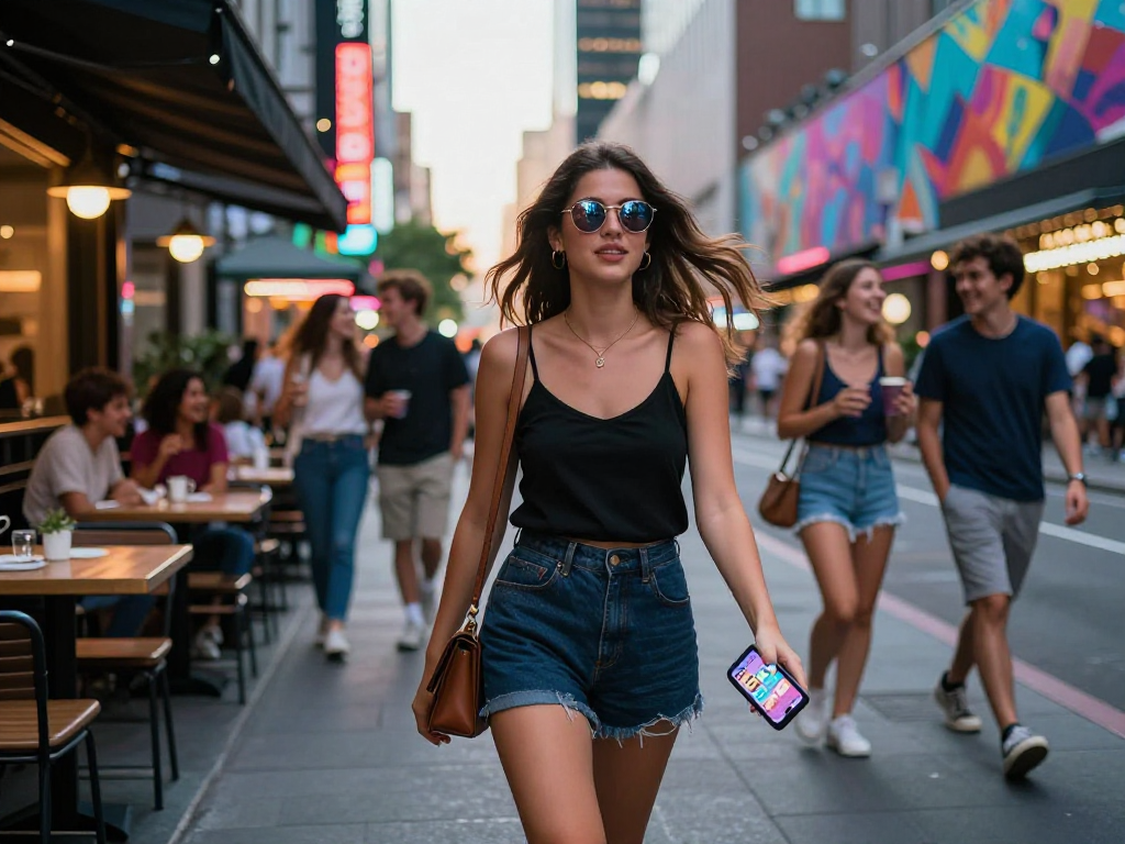 Gái gọi trong bầu không khí phố phường sôi động về đêm với đèn neon chiếu sáng.
