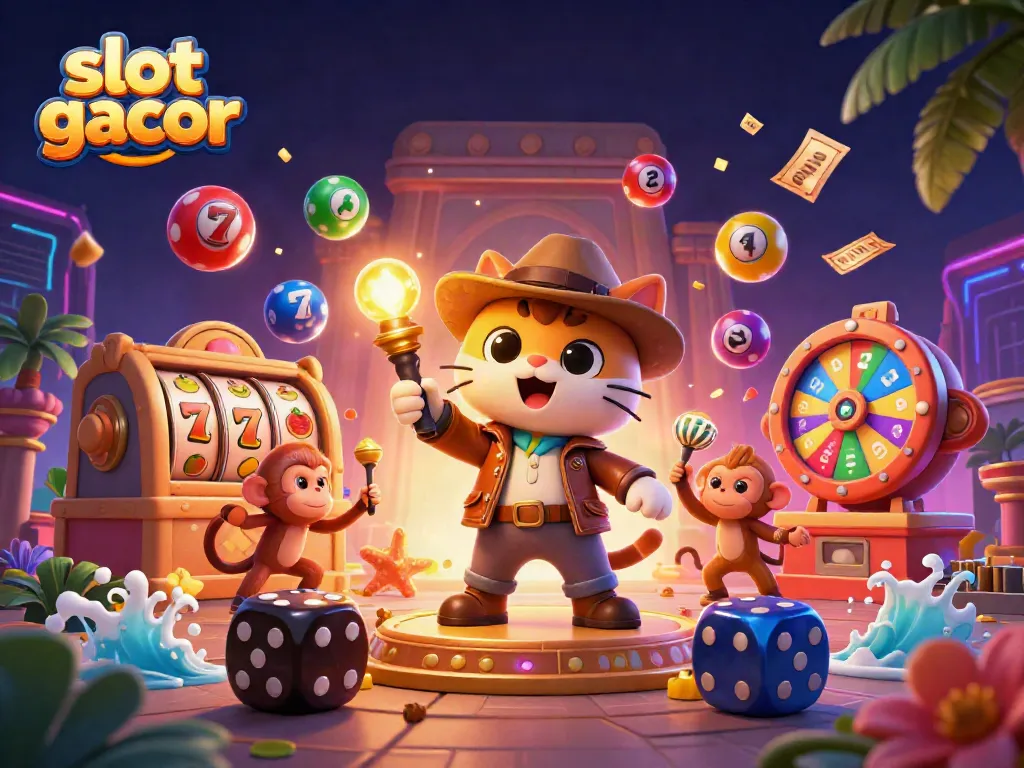 Menangkan slot gacor saat menemukan artefak kasino emas di kuil oleh kucing arkeolog dan monyet.