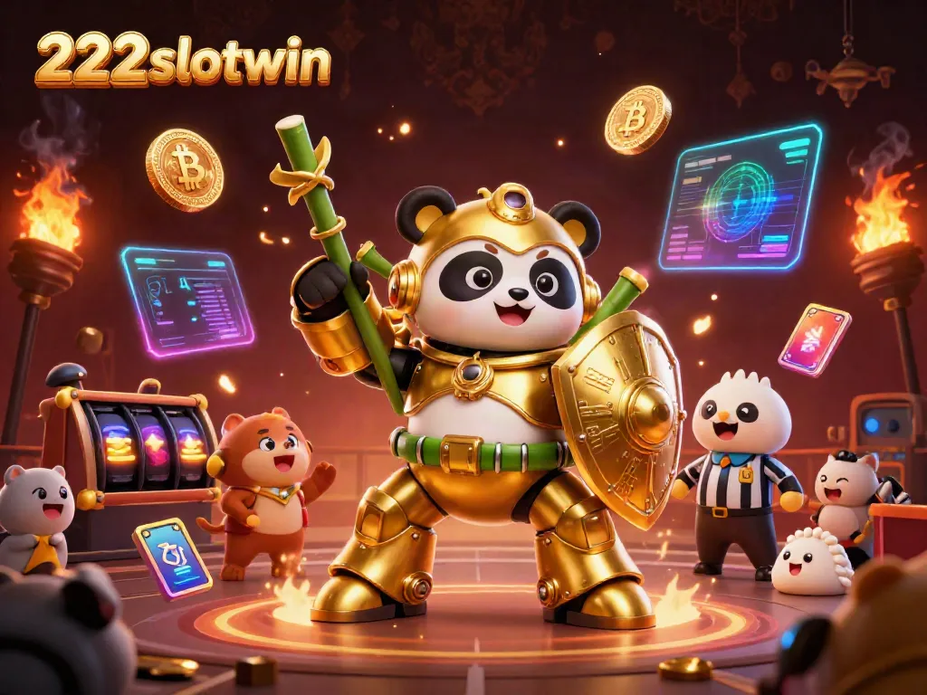 Memainkan 222slotwin dengan panda emas yang terbang dalam robot bambu di arena.