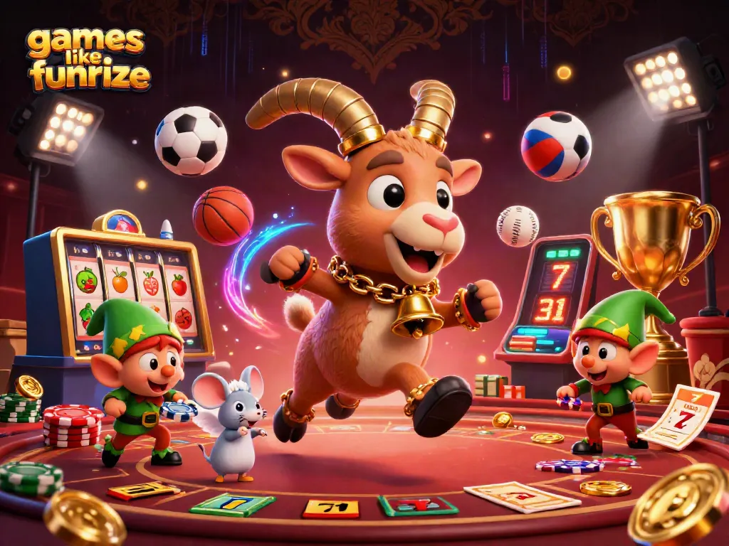 Engage with games like funrize in a festive casino scene featuring Krampus and lively characters.