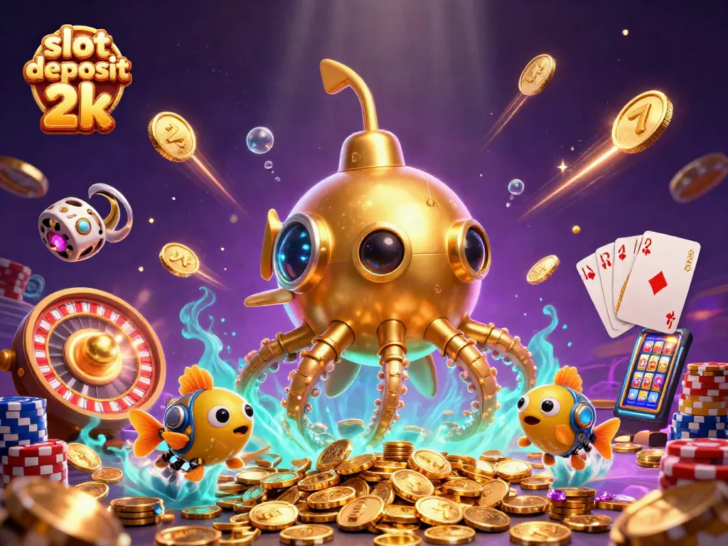 Experience thrill with slot deposit 2k in a vibrant casino scene featuring a golden kraken and dynamic elements.