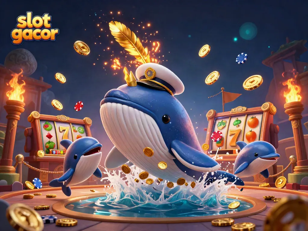 Experience thrilling slot gacor adventures with a whimsical scene of marine characters surrounded by casino elements.