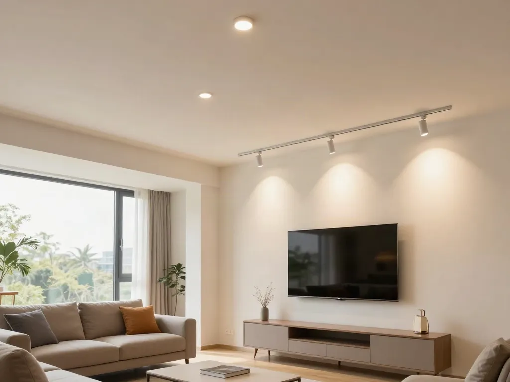 Iluminat pe sina magnetică în interior modern, oferind soluții de iluminat flexibile pentru servicii locale.