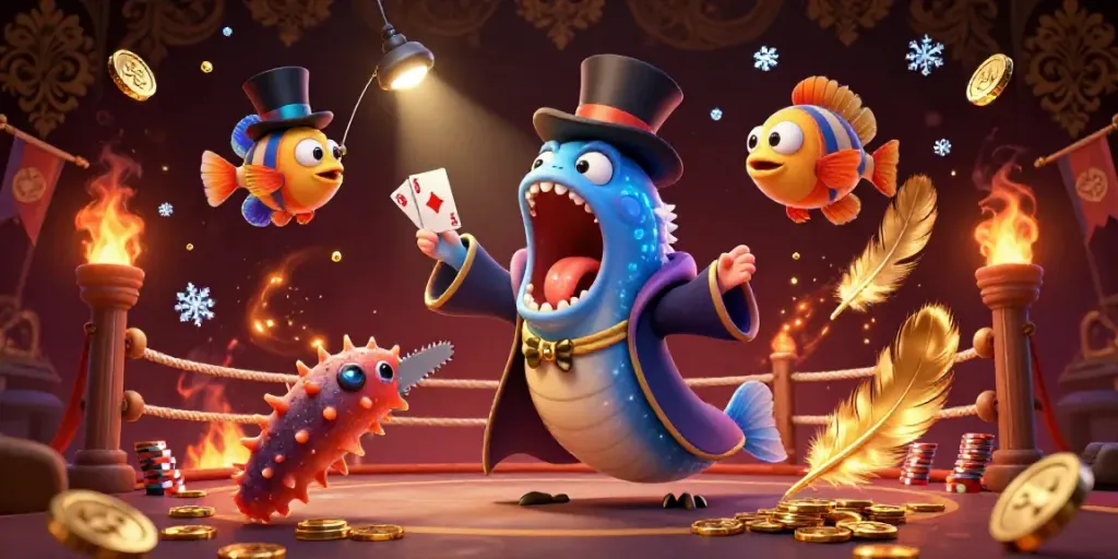 Xoilac4k's magical underwater casino scene showcasing a themed card trick performance.