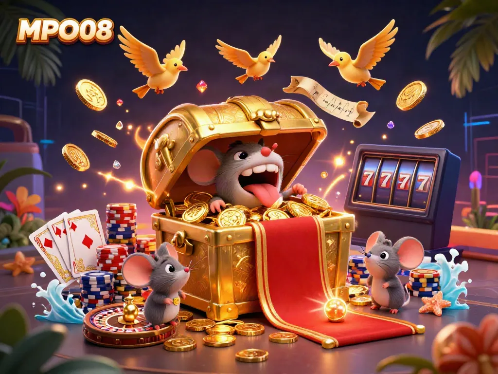 Engage with winning potential at MPO08's vibrant online casino adventure featuring treasure-themed characters.