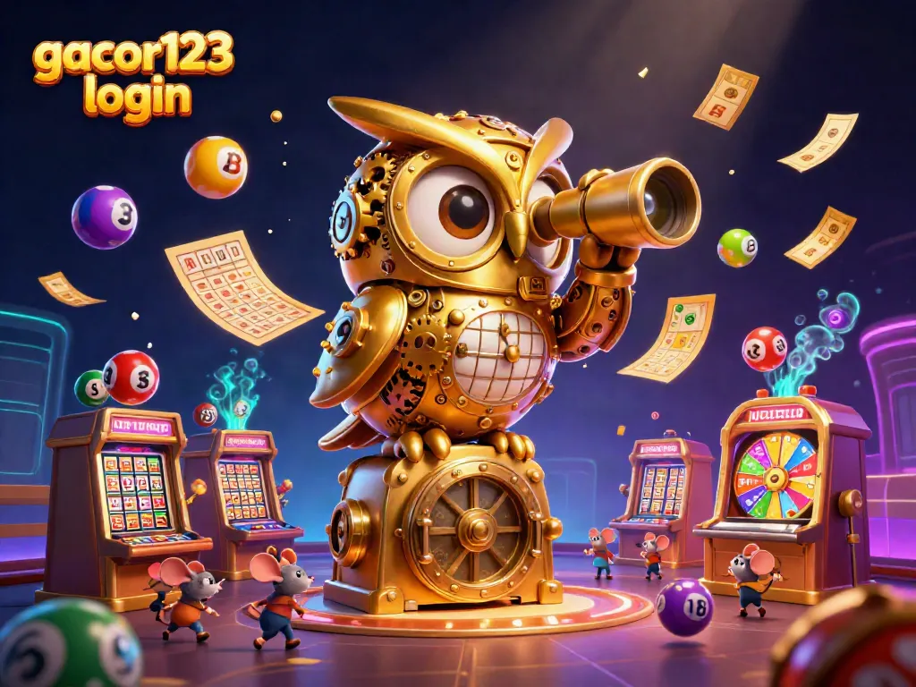 Engage with gacor123 login through a vibrant 3D casino scene showcasing luck and excitement.