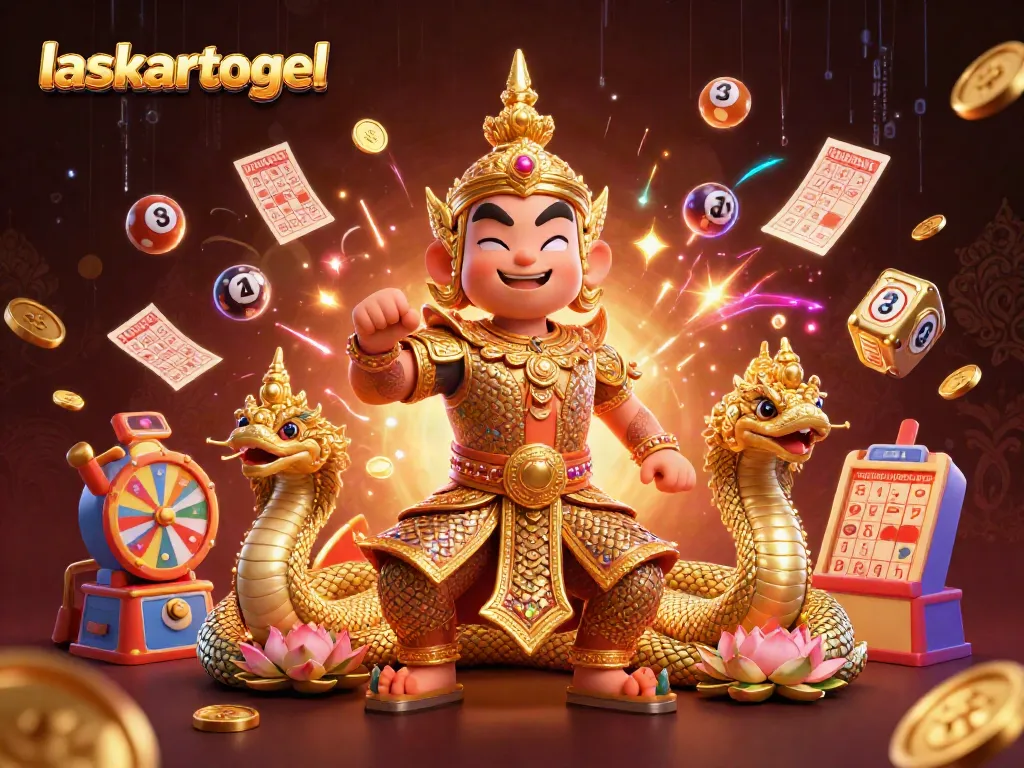 Experience exciting wins at laskartogel with vibrant 3D illustration featuring lottery elements.