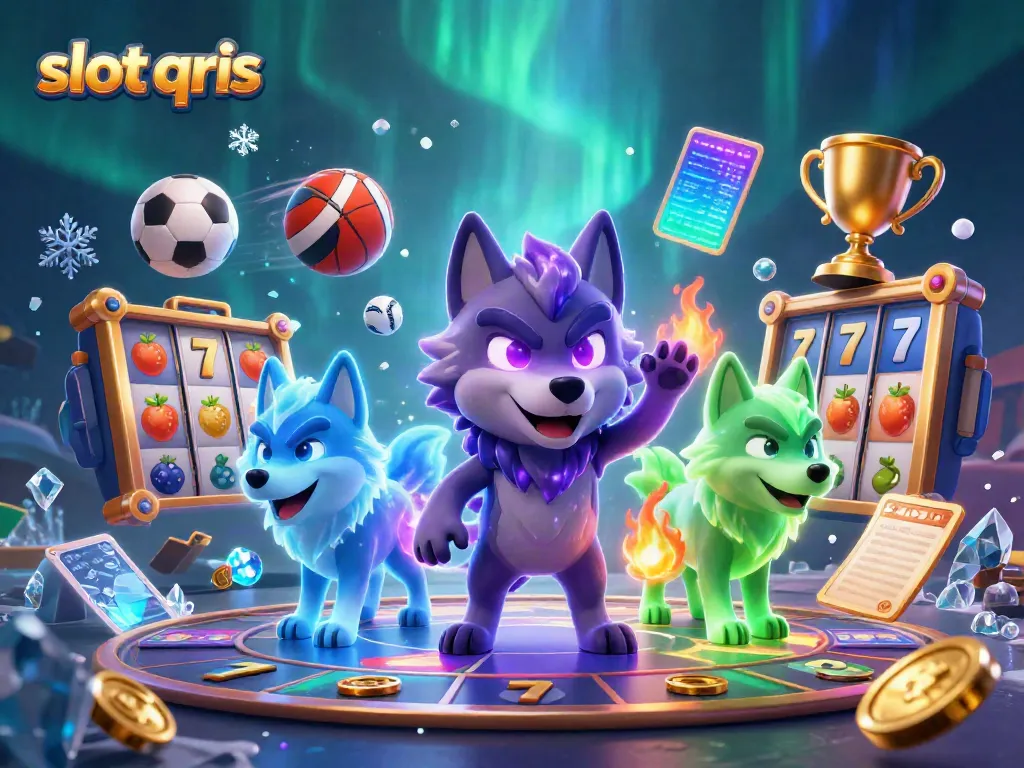 Experience the thrill of slot qris with animated slot reels and ghostly wolves in an immersive casino scene.