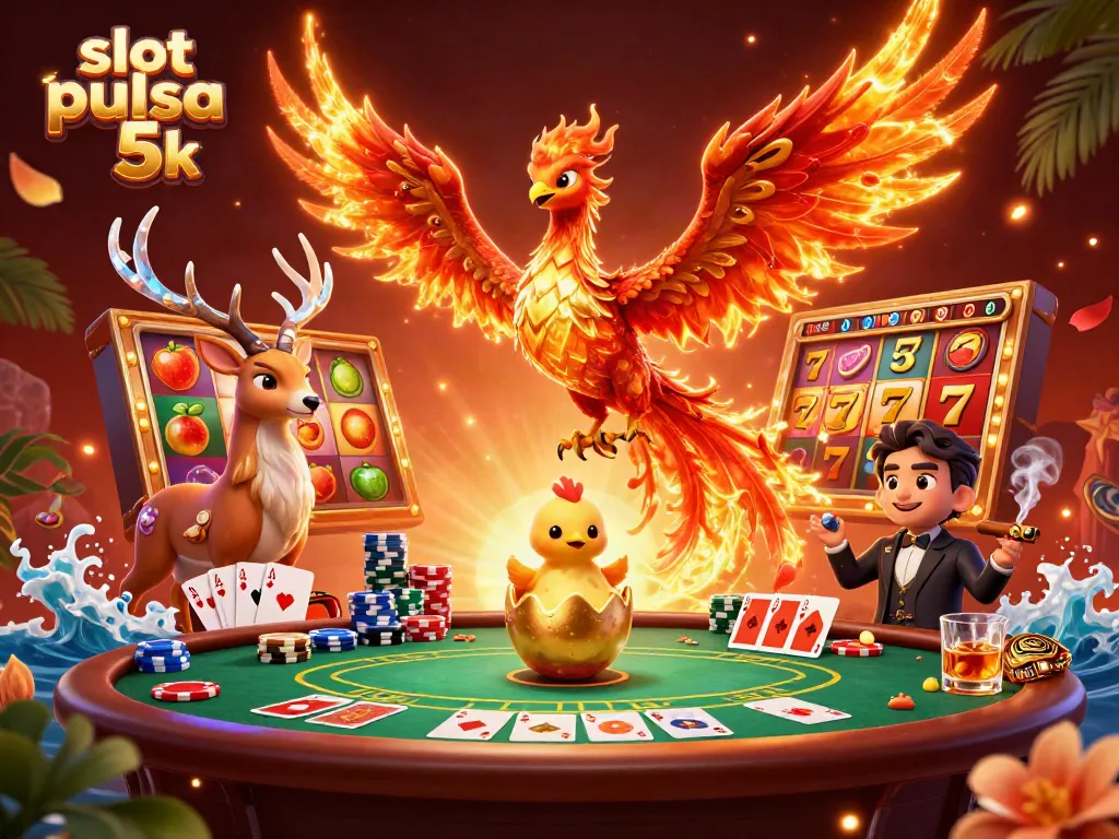 Experience thrilling gameplay with slot pulsa 5k in this dynamic 3D casino scene.