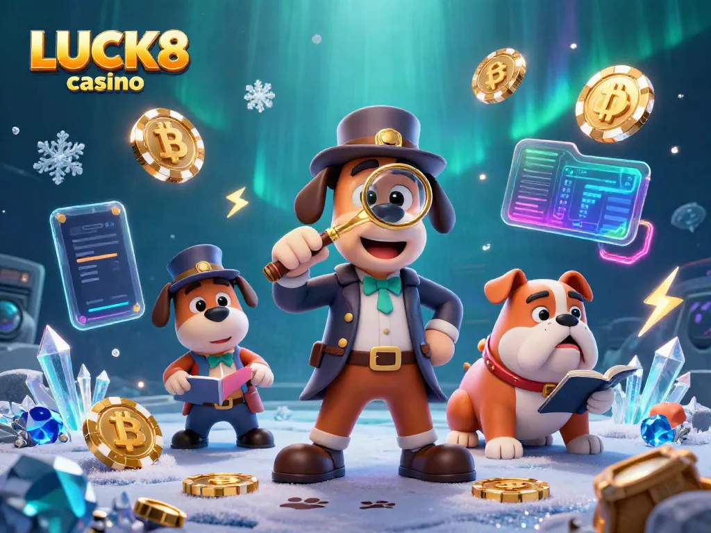 Join the fun at LUCK8 casino with a detective-themed treasure hunt, showcasing excitement and winnings.