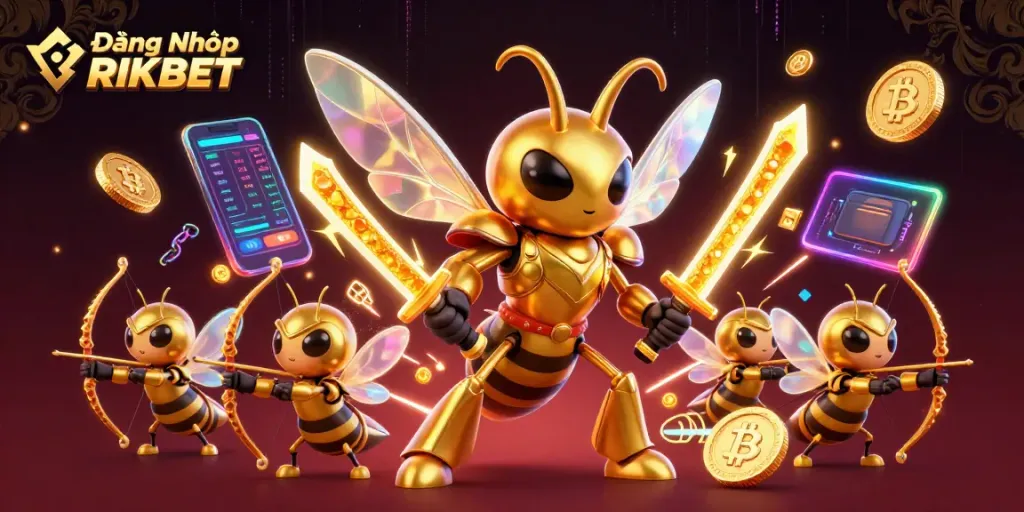 Engage in Đăng Nhập RIKBET with a dynamic 3D scene showcasing thrilling online gambling elements.