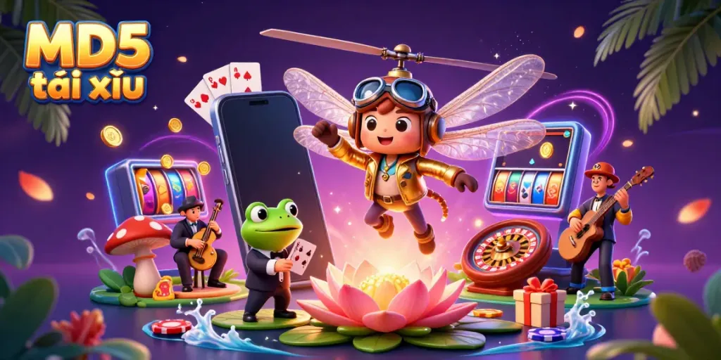 Experience the thrill of MD5 tài xỉu with vibrant casino characters and dynamic gaming elements.