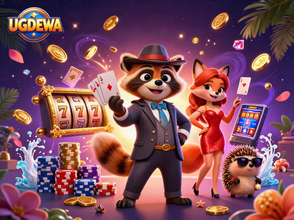 Experience exciting slot wins with UGDEWA, featuring charismatic characters and dynamic casino elements.