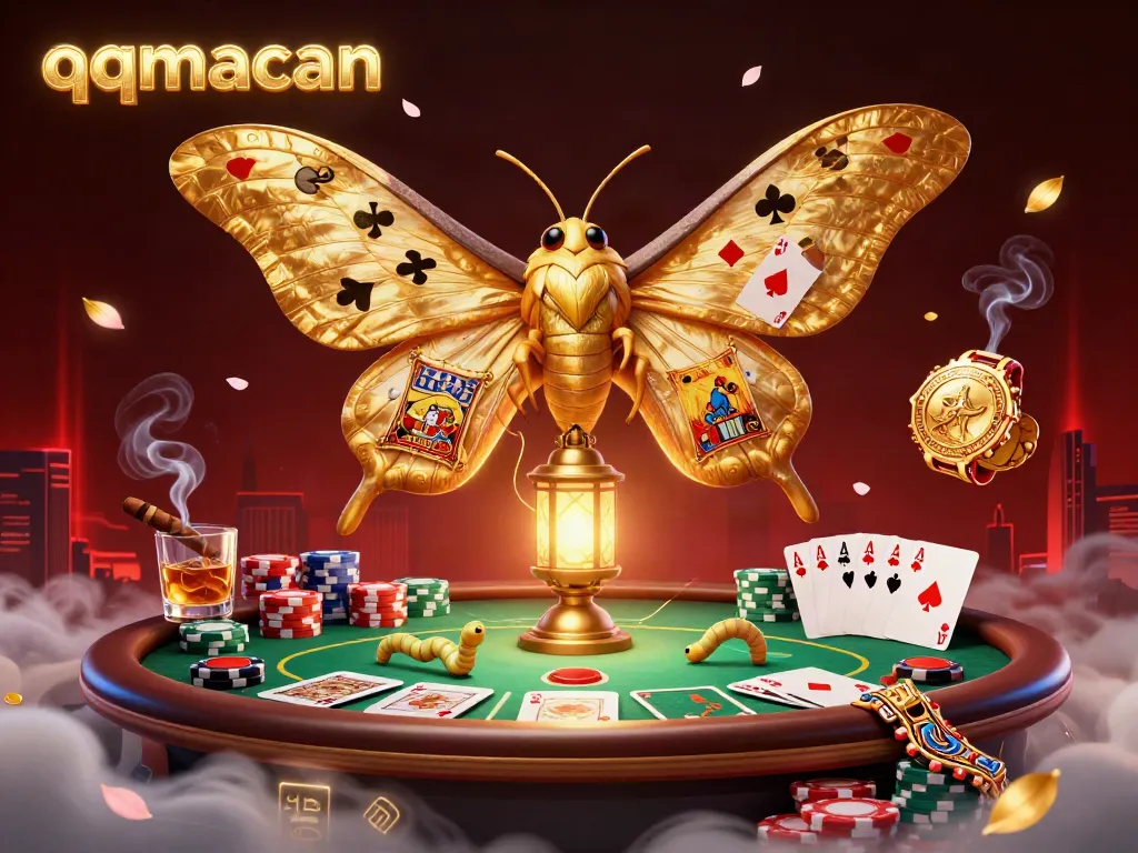 Engage with thrilling QQMacan casino gameplay featuring a majestic moth and vibrant gaming elements.