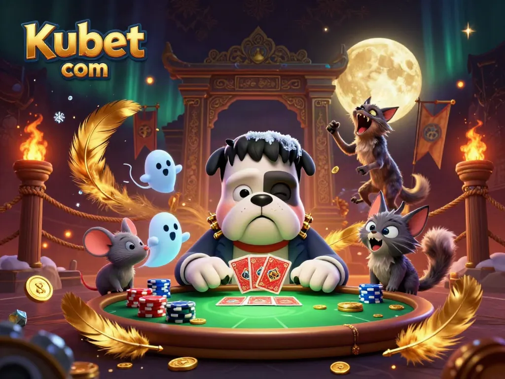 Engage in gaming excitement with Kubet com at a vibrant 3D illustrated casino scene.