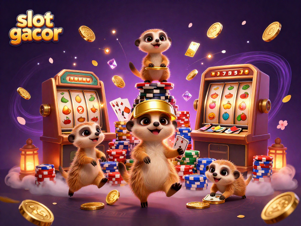 Permainan slot gacor di kasino yang penuh dengan karakter meerkat dan unsur menarik lainnya.