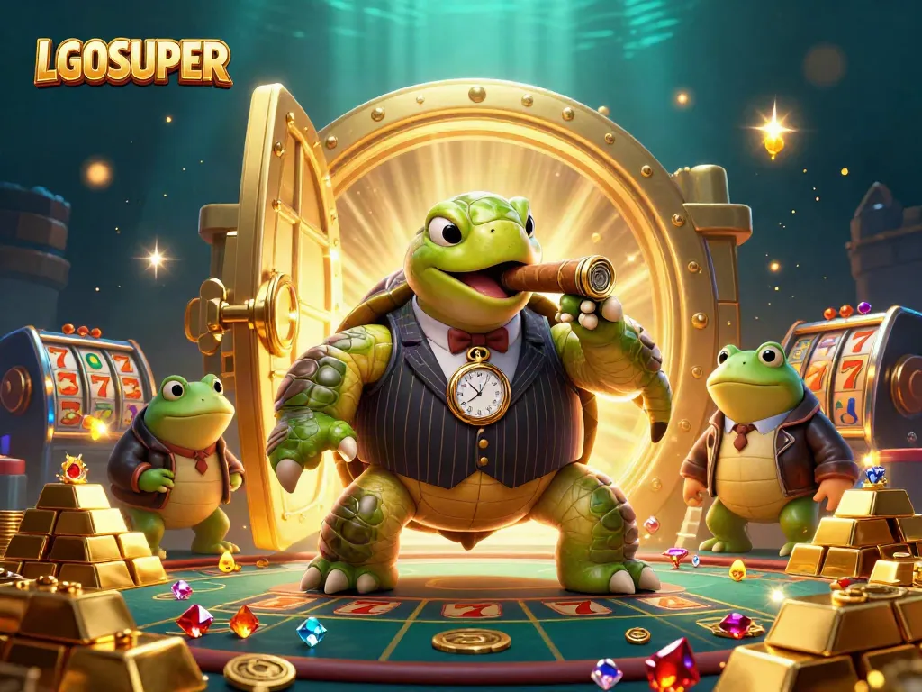 Engage with LGOSUPER's vibrant casino scene, featuring dynamic characters and slot elements.