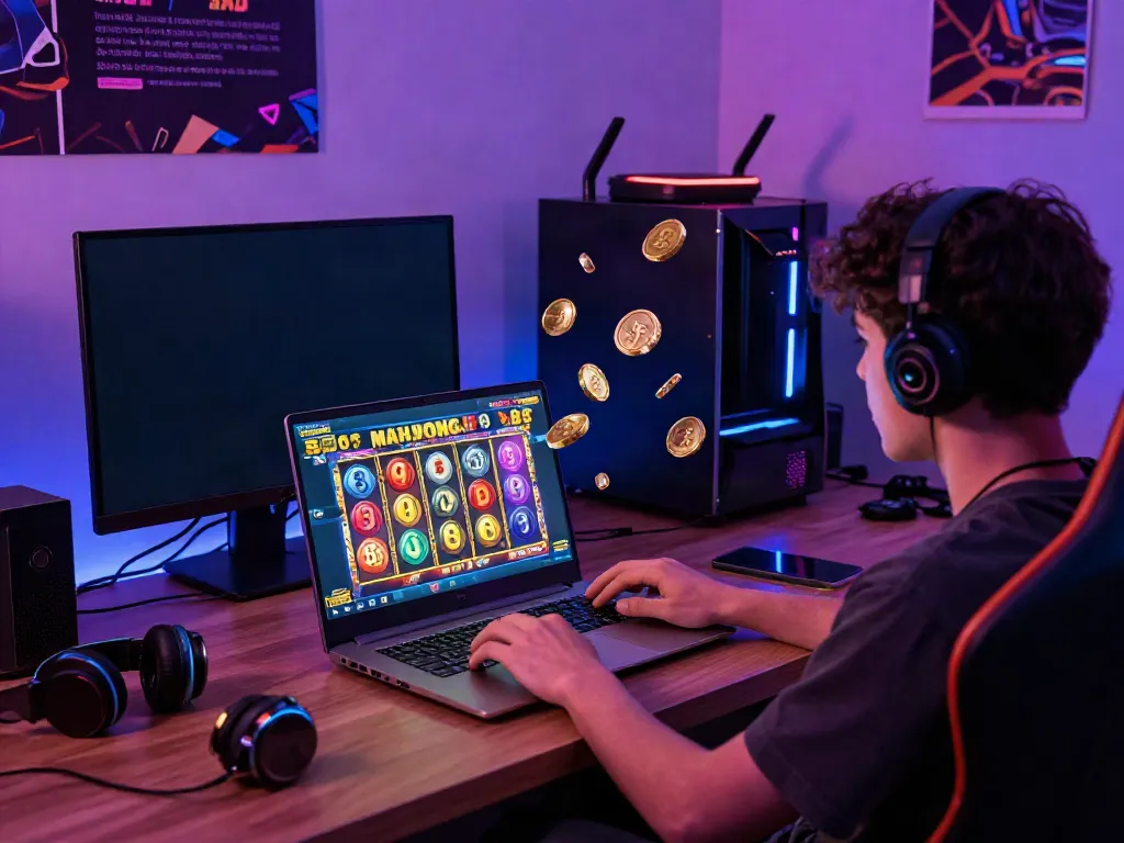 Player enjoying Slot MAHJONGJP88 in an immersive gaming space.