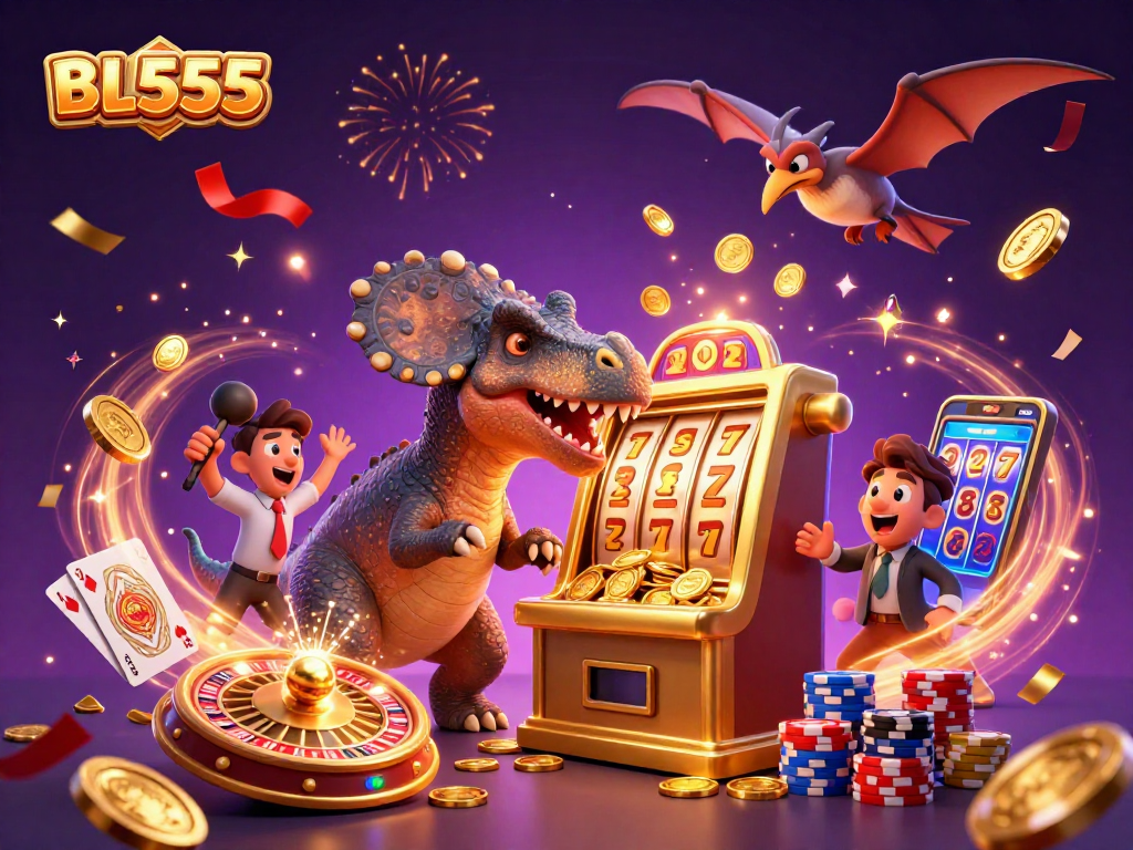 Experience BL555's excitement as cartoon characters interact with casino-themed jackpots and rewards.