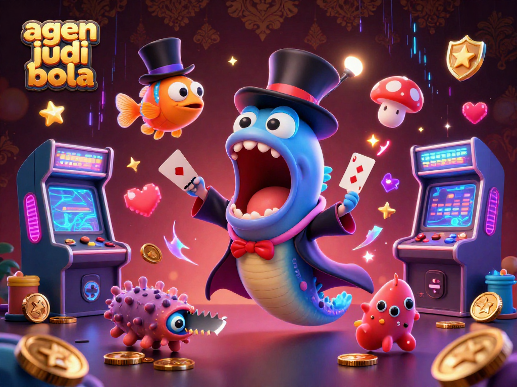 Agen judi bola featuring a 3D animated scene with sea creatures performing magic tricks in a vibrant casino-like environment
